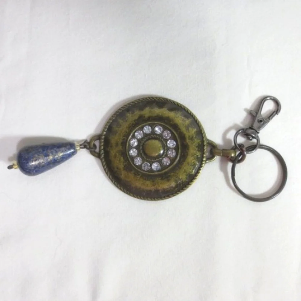 New Handmade Keychain Bag Charm Beaded Boho Antique Brass Rhinestones Faux Gem